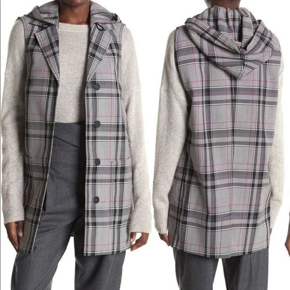 NWT 3.1 Philip Lim Plaid Dropped Armhole Hooded Vest Size 2